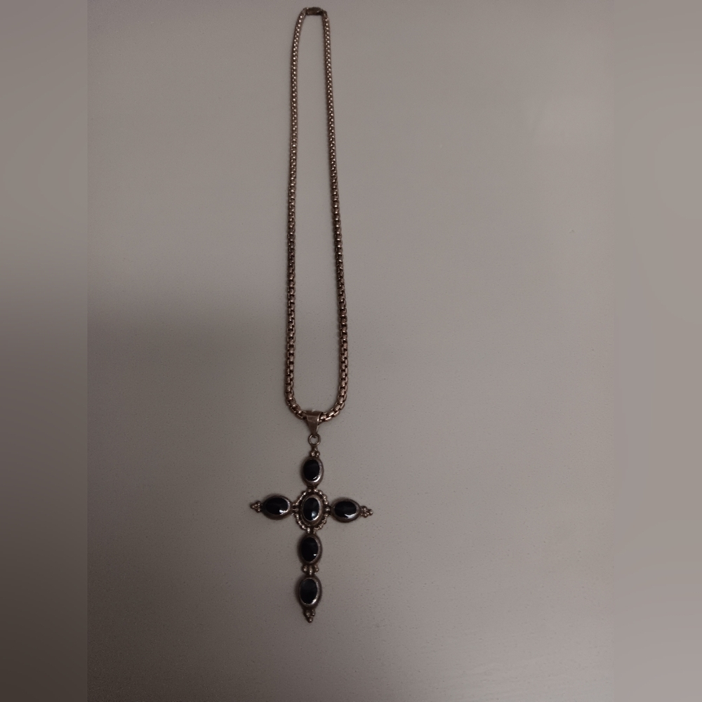 Sterling silver and onyx cross necklace